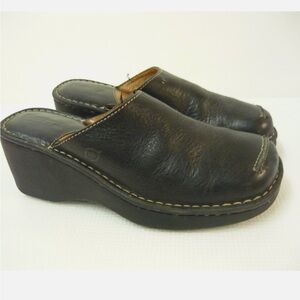 Born Black Leather Wedge Mules